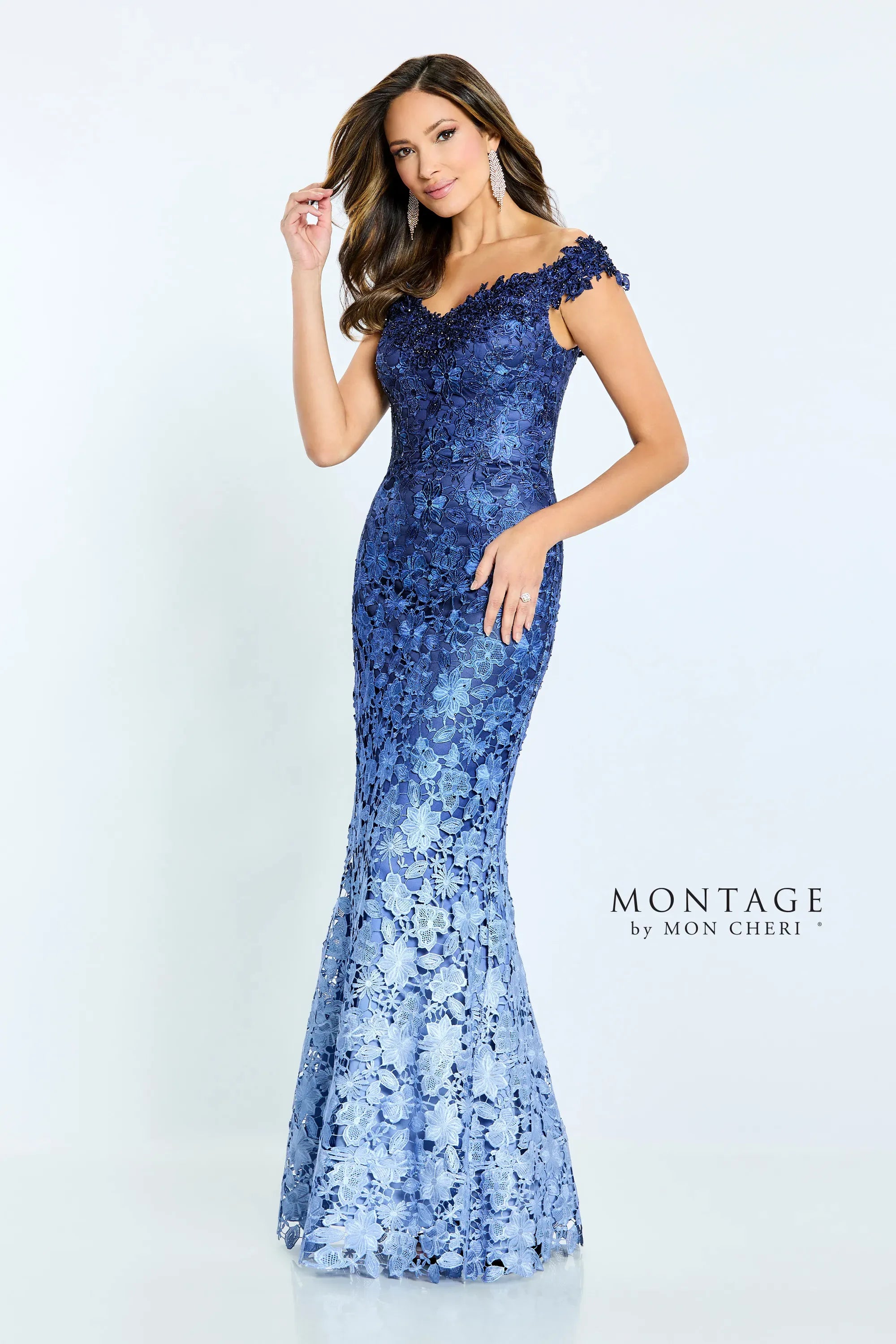 Montage M507 Long Formal Beaded Lace Ombre Evening Dress
