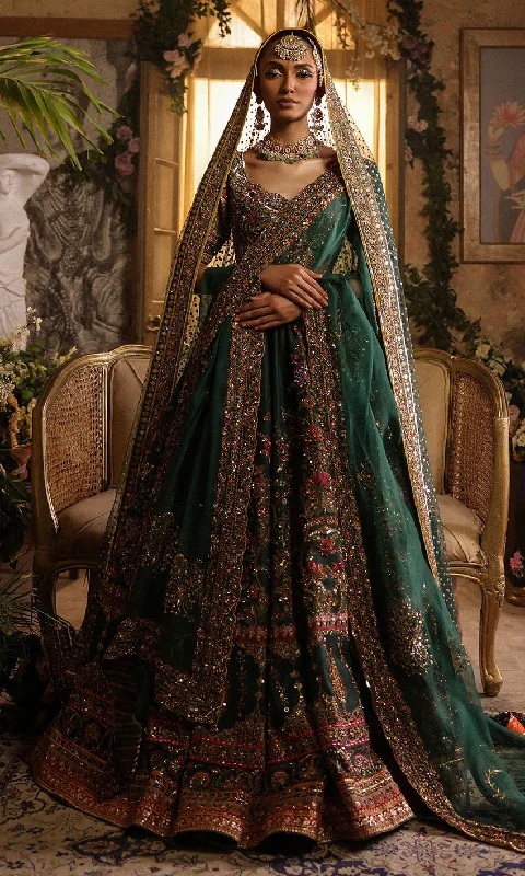 Pakistani Bridal Dress in Green Lehenga Choli Style