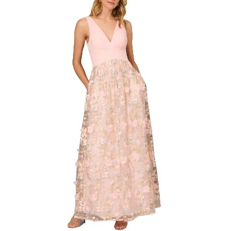 Womens Tulle Embroidered Evening Dress