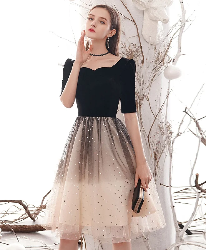 Champagne Tulle Sequin Short Prom Dress Champagne Homecoming Dress