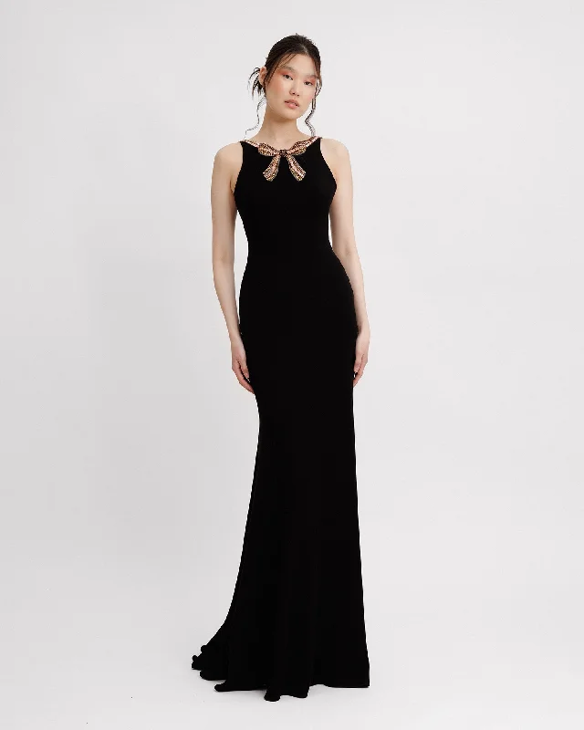 Slim-cut Dress With Beaded Bow