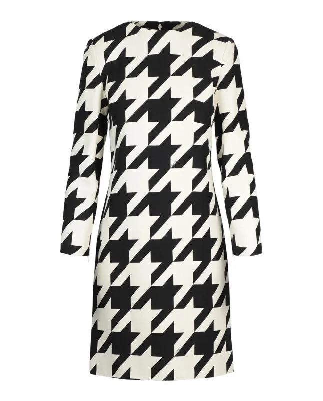Gucci Womens Houndstooth Long Sleeve Shift Dress