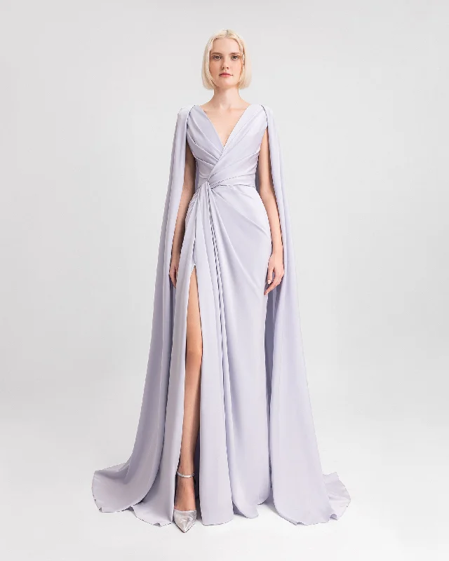 Draped Dress with Cape-Like Sleeves