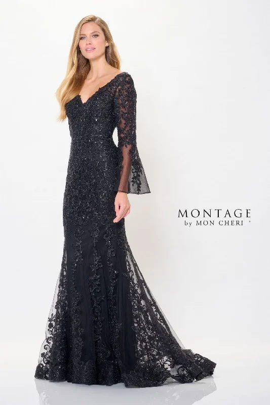 Montage M906 Sequin Long Formal Removable Sleeve Evening Dress