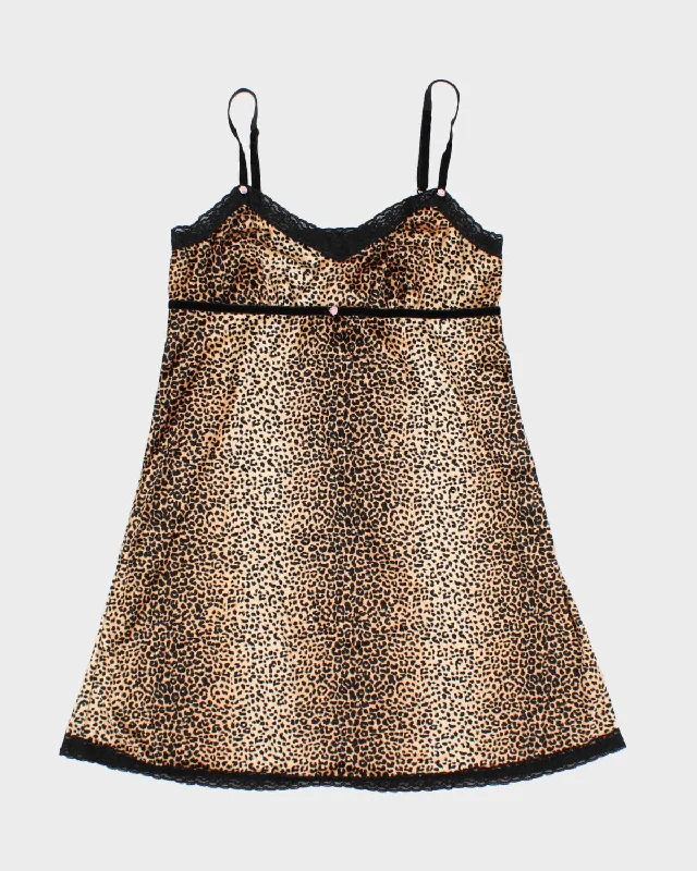 Y2K 00s Cheetah Print Laced Velour Slip Dress - M