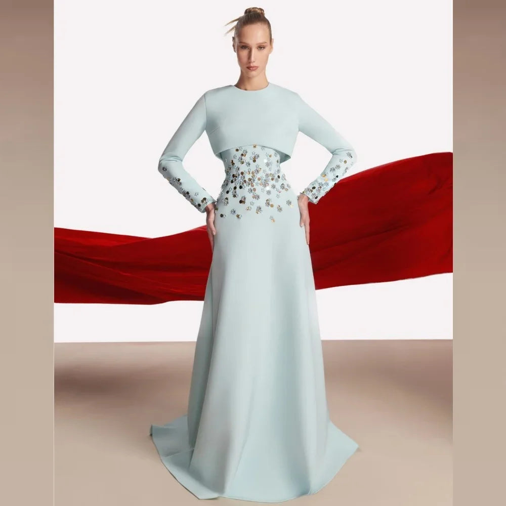 Customized Jersey Sequined Flower Beading Ruched Homecoming A-line O-Neck Bespoke Occasion Gown Long Dresses Customized Jersey Sequined Flower Beading Ruched Homecoming A-line O-Neck Bespoke Occasion Gown Long Dresses