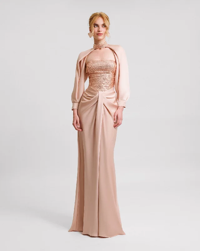 Strapless Long Dress with Bolero