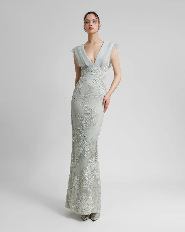 Fully Embellished Deep V-Neckline Dress