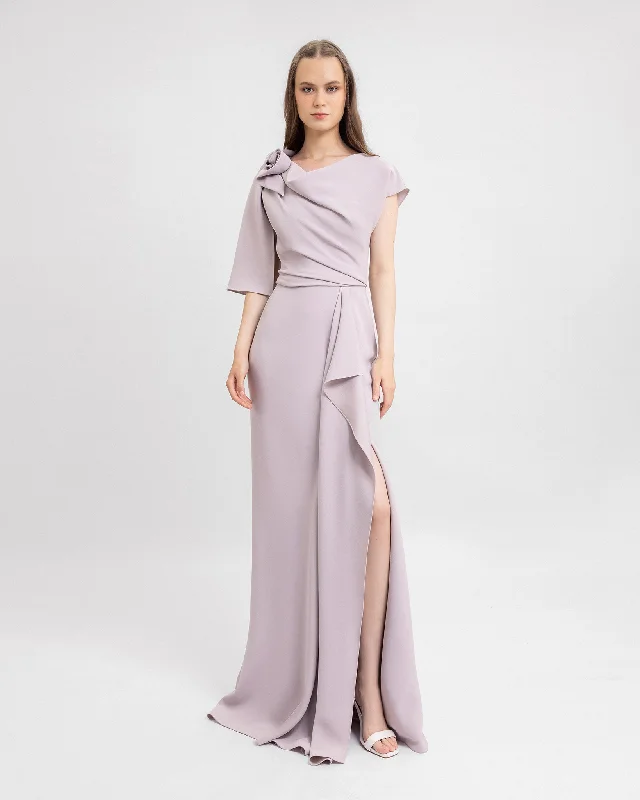 Draped Dress with Asymmetrical Sleeves