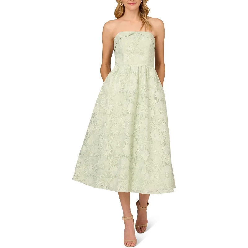 Womens Strapless Embroidered Evening Dress