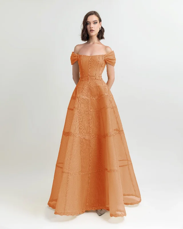 Orange Mesh Long Dress