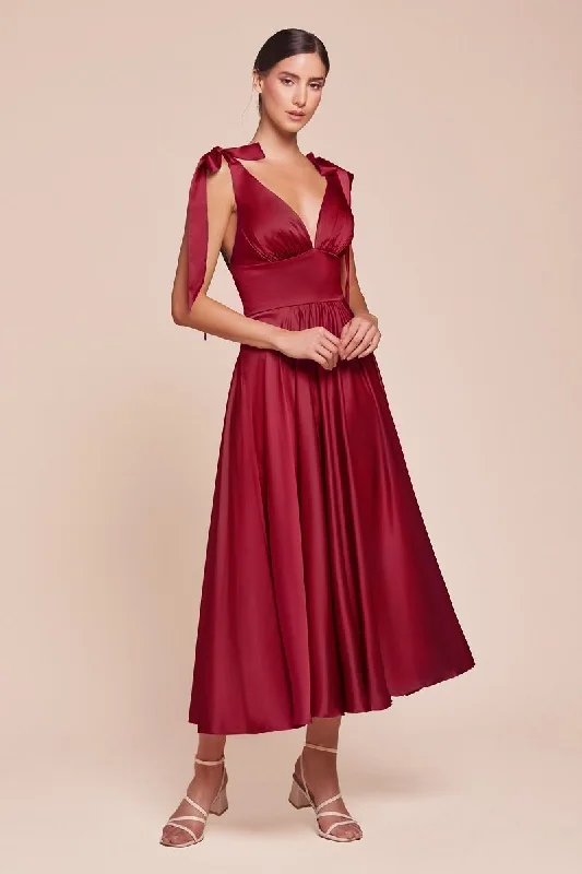 Cinderella Divine 7499 A Line Formal Prom Tea Length Dress