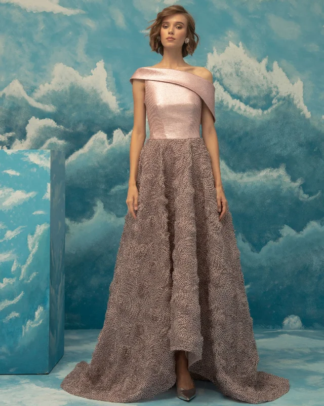 Bi-Fabric Asymmetrical Long Dress