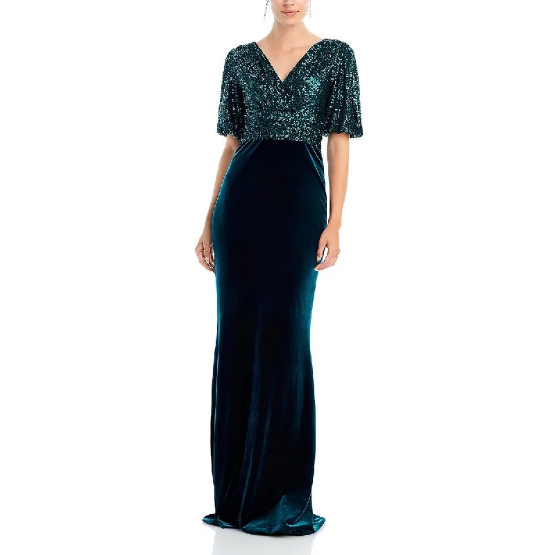 Womens Ruched V-Neck Evening Dress