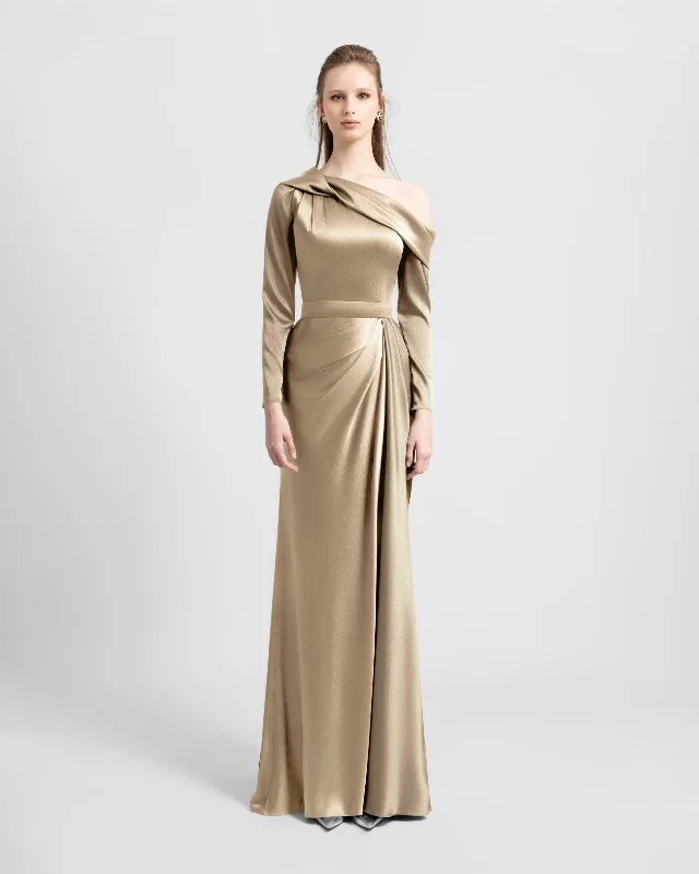 Gold Asymmetrical Draped Neckline Dress
