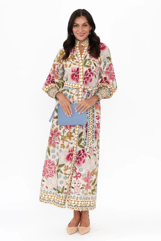 Carmen Pink Floral Linen Blend Dress