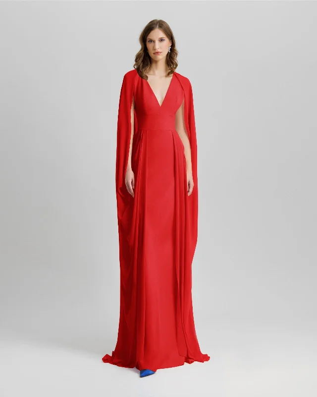 V-Neckline Red Long Dress