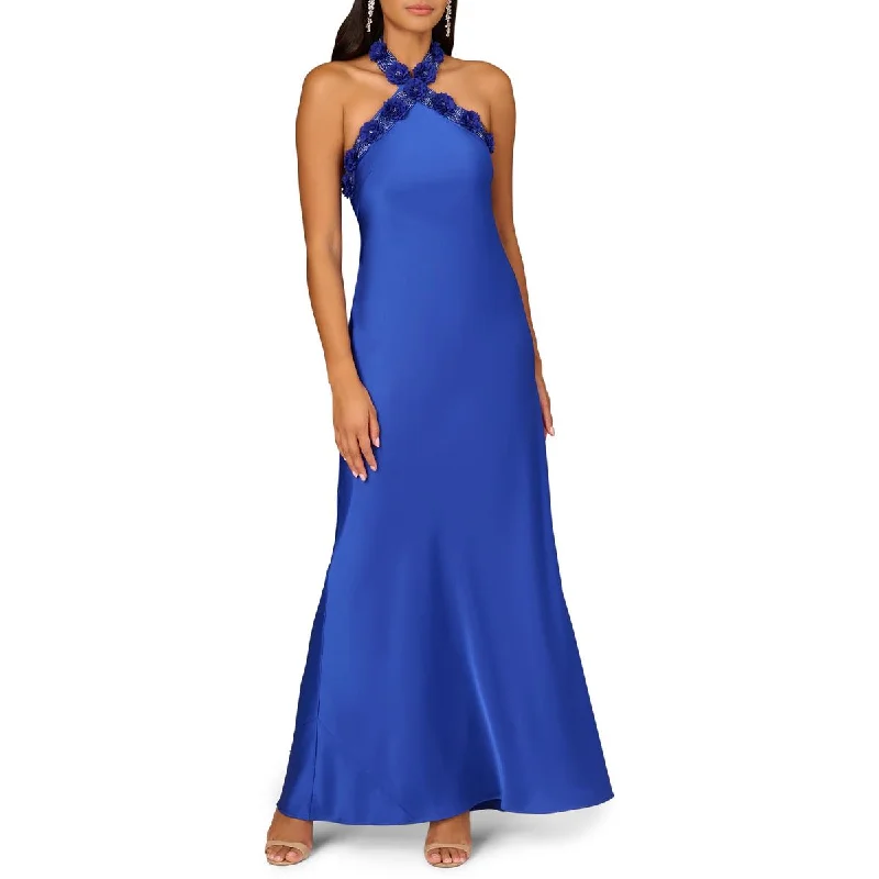 Womens Embellished Halter Evening Dress