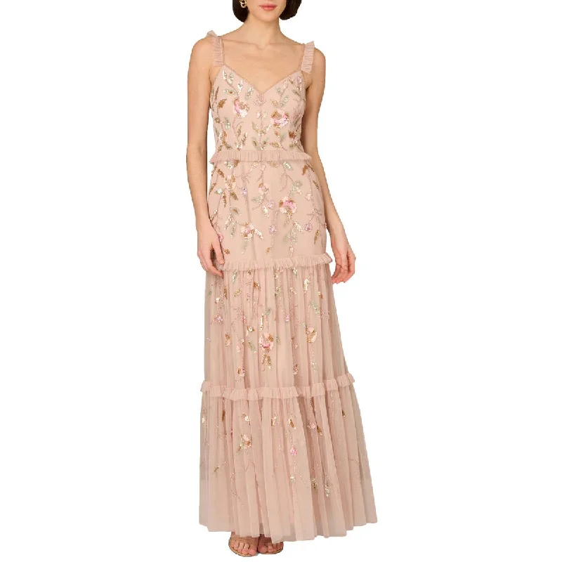 Womens Embellished Tiered Evening Dress