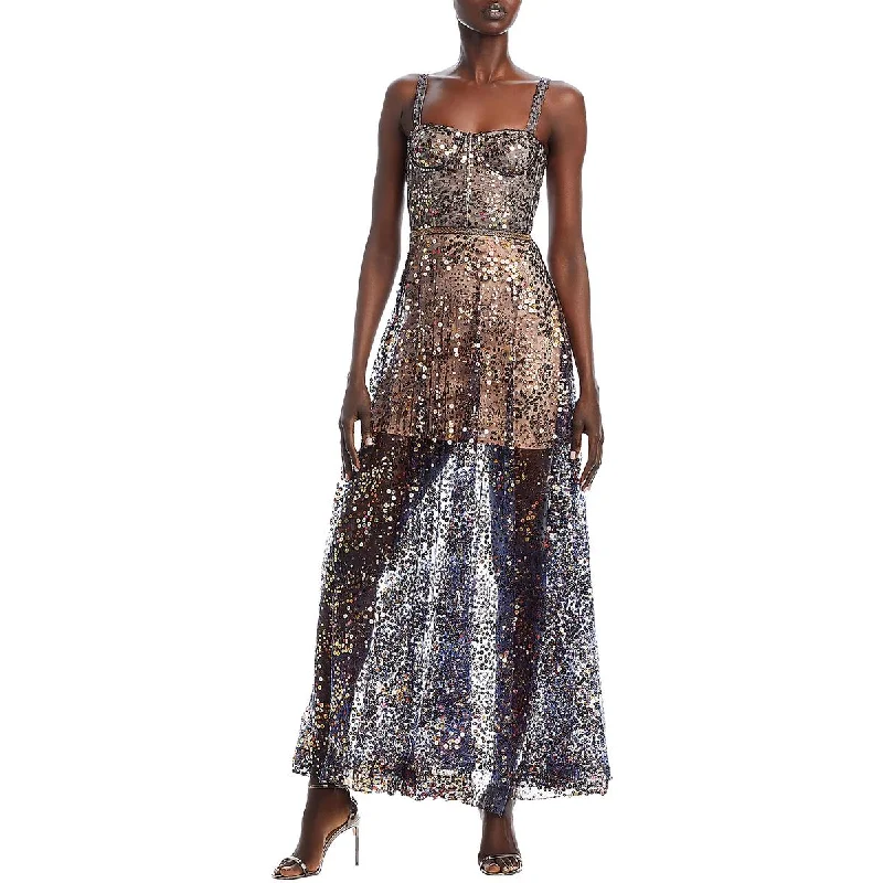 Womens Sequined Corset Seamed Evening Dress