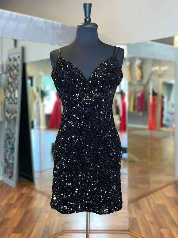 Shiny V Neck Black Purple Short Sequins Prom Dresses, Short Sequined Purple Black Formal Homecoming Dresses Shiny V Neck Black Purple Short Sequins Prom Dresses, Short Sequined Purple Black Formal Homecoming Dresses