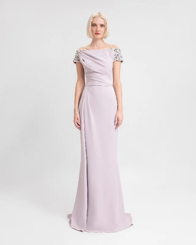 Off-Shoulders Dress with Beaded Sleeves