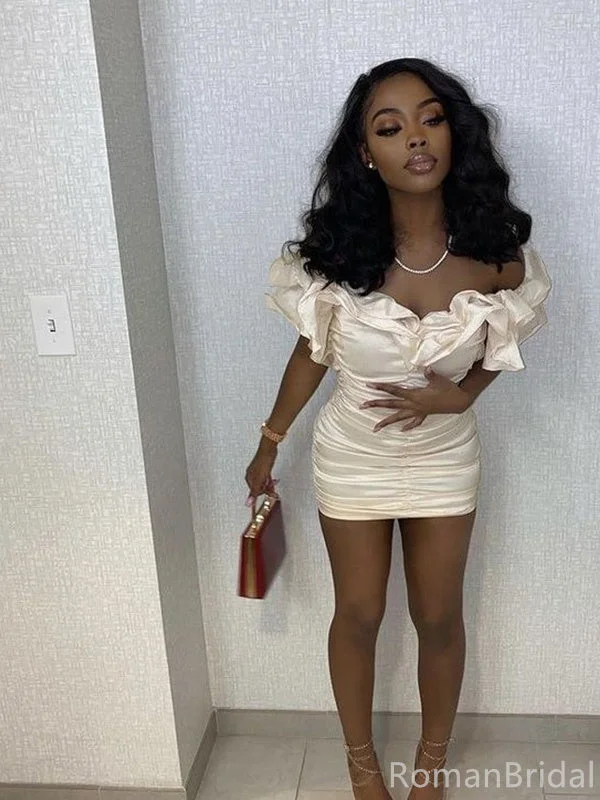 Sexy Off-shoulder Sleeveless Mermaid Satin Short Homecoming Dresses For Party Online, HD1028 Sexy Off-shoulder Sleeveless Mermaid Satin Short Homecoming Dresses For Party Online, HD1028