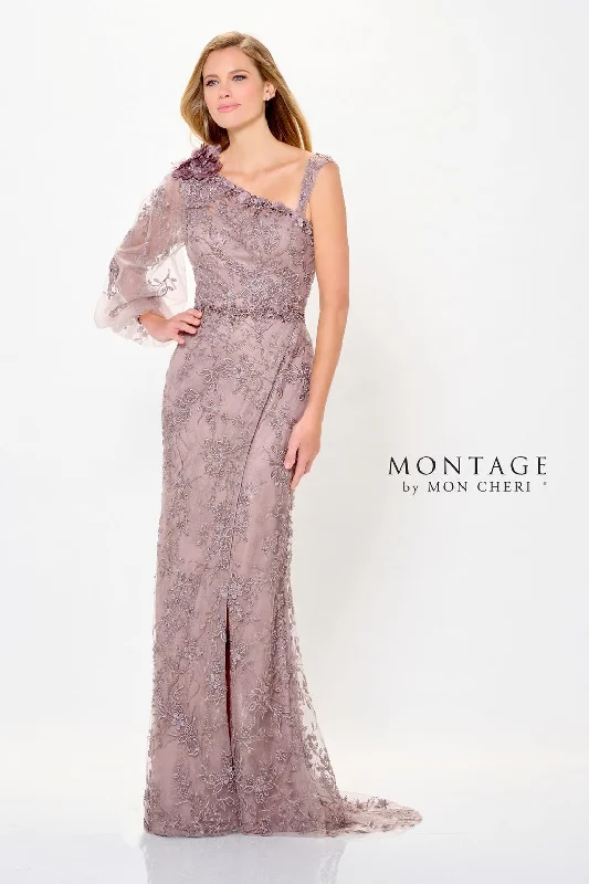 Montage M913 Long Formal Beaded 3D Floral Applique Evening Dress