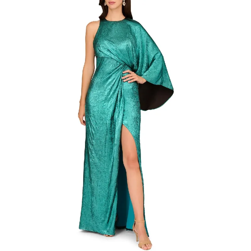 Womens Metallic One Shoulder Evening Dress