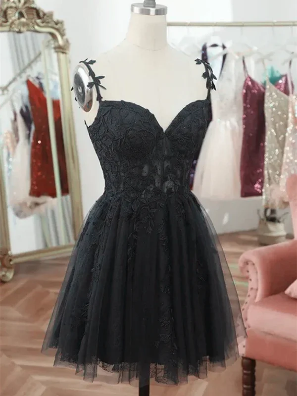 Cute V Neck Black Lace Short Prom Dresses, Black Lace Homecoming Dresses, Short Black Formal Evening Dresses Cute V Neck Black Lace Short Prom Dresses, Black Lace Homecoming Dresses, Short Black Formal Evening Dresses