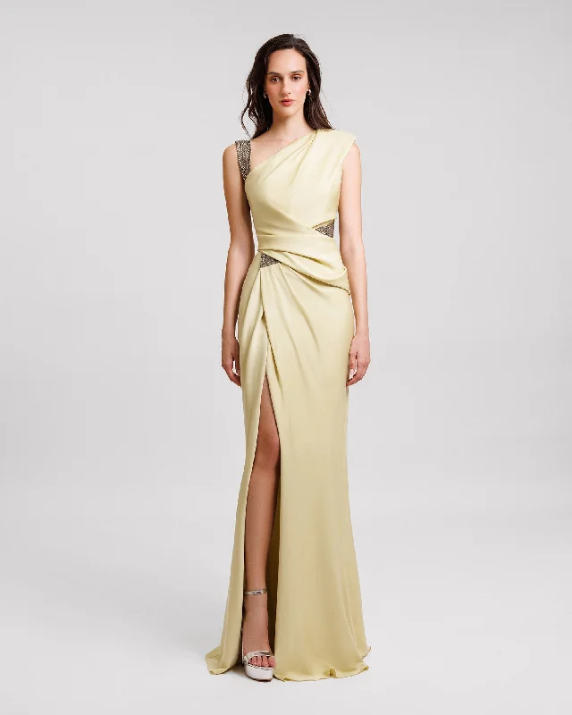 Embellished Asymmetrical Neckline Dress