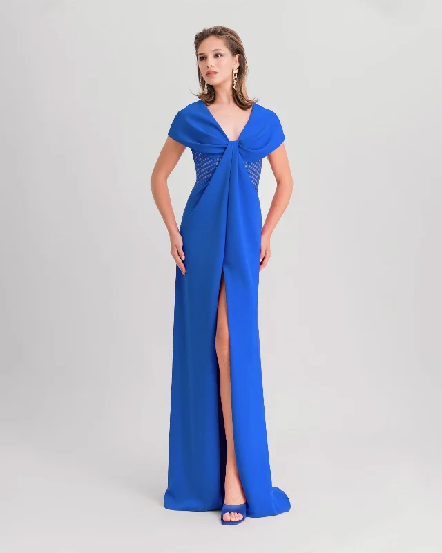 Bow-Like Shoulders Royal Blue Dress