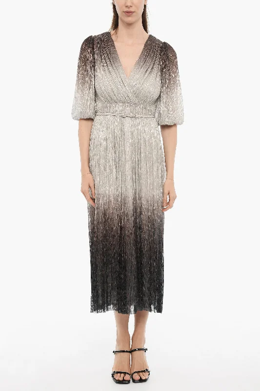 Costarellos Metallic V-Neck Tunic Dress with Belt