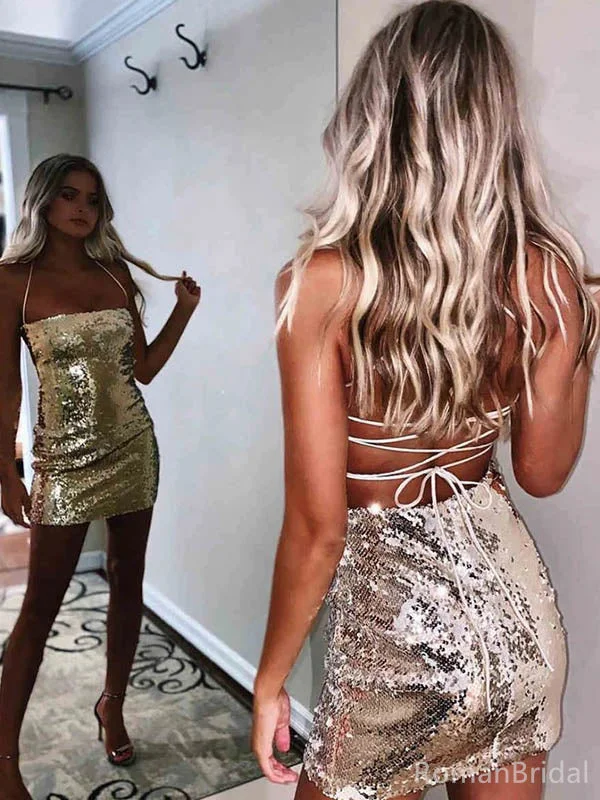 Sexy Spaghetti Strap Sleeveless Mermaid Sequin Homecoming Dresses For Party Online, HD1072 Sexy Spaghetti Strap Sleeveless Mermaid Sequin Homecoming Dresses For Party Online, HD1072
