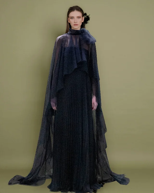Ruffled Cape with Pleated Dress