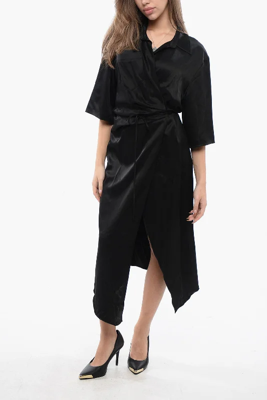 Nanushka Satin LAIS Wrap-Dress with Breast Pocket