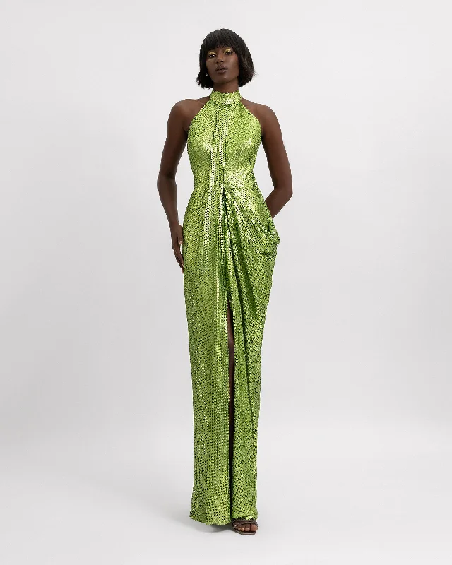 Draped Halter Neckline Dress