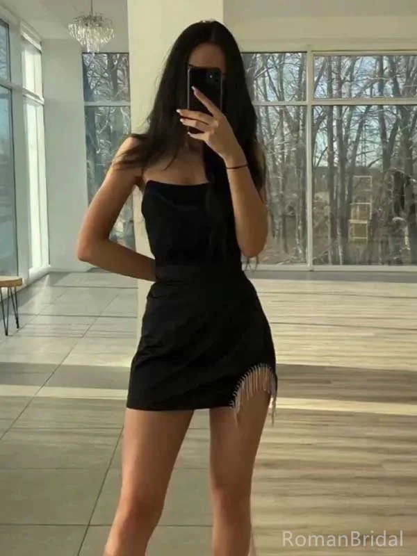 Sexy Sweetheart Sleeveless Mermaid Satin Black Homecoming Dresses For Party Online, HD1082 Sexy Sweetheart Sleeveless Mermaid Satin Black Homecoming Dresses For Party Online, HD1082