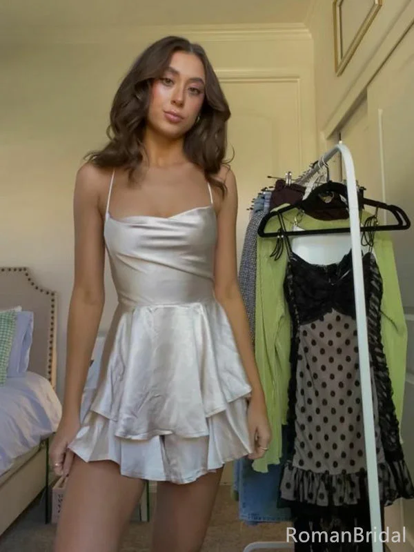 Sexy Spaghetti Strap Sleeveless A-line Satin Short Homecoming Dresses For Party Online, HD1048 Sexy Spaghetti Strap Sleeveless A-line Satin Short Homecoming Dresses For Party Online, HD1048