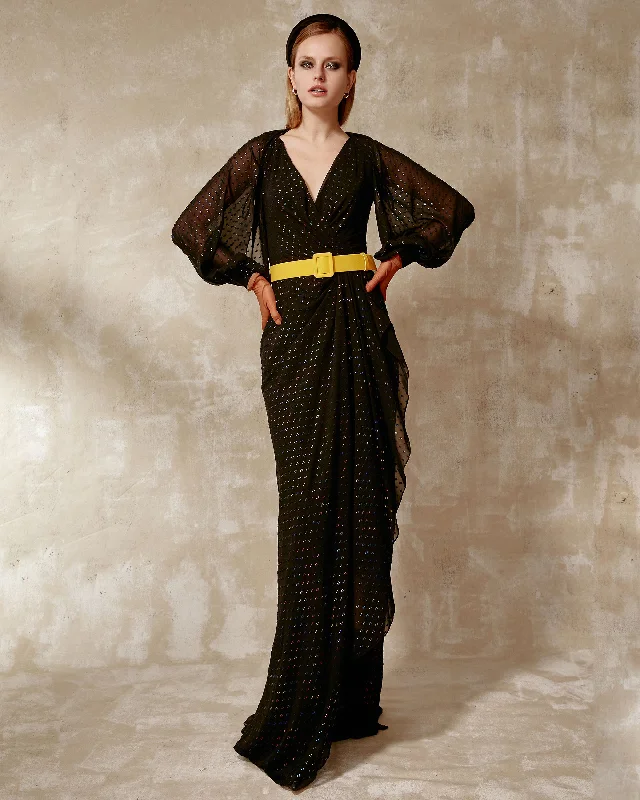 V-Neckline Long Dress With Belt