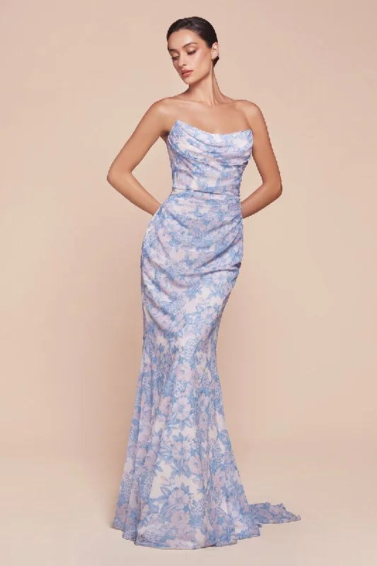 Cinderella Divine 7445 Long Formal Floral Print Prom Dress