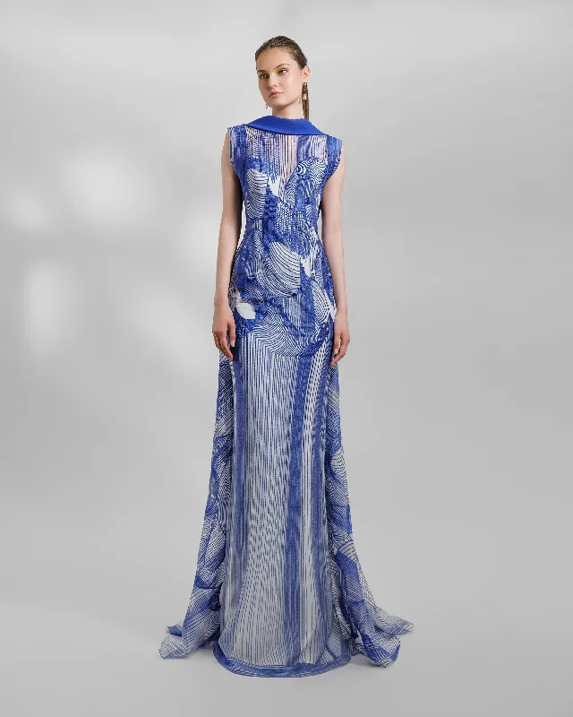 Royal blue Slim-Cut Embroidered Pattern Dress