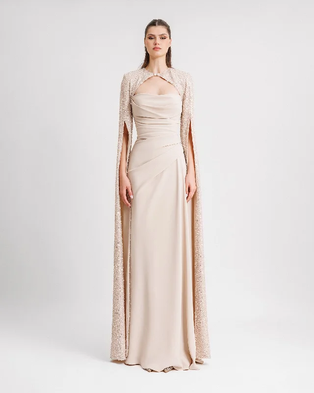 Strapless Dress with Sleeves Cape
