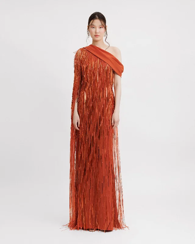 One-Shoulder Crepe Fold-Over Dress
