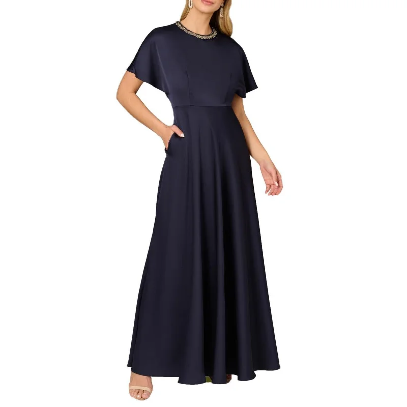 Womens Satin Embellished Evening Dress