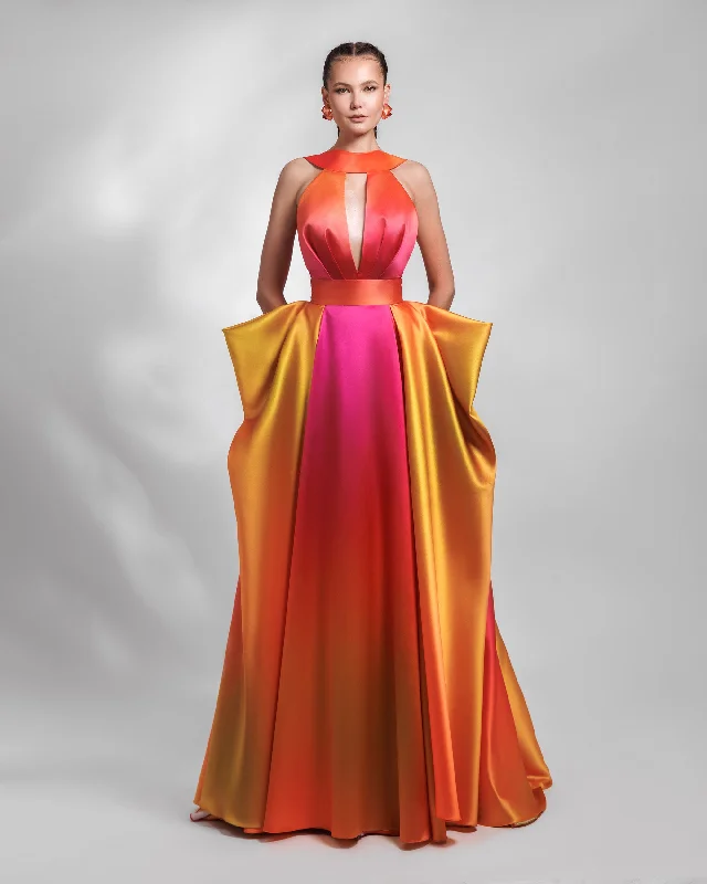 Deep V-Neckline Pleated Dress