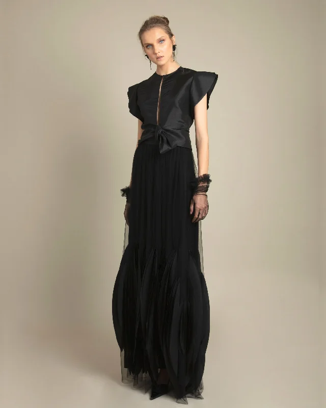 Taffeta Laser Cut Long Dress