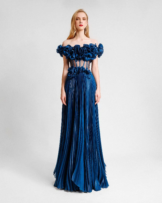 Off-The-Shoulders Pleated Dress