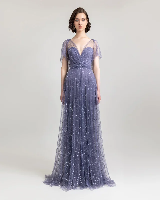 Draping Beaded Tulle Dress