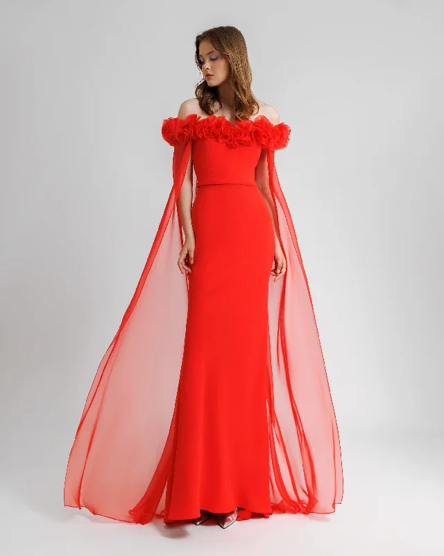 Off-The-Shoulders With Flower Embellisment Dress
